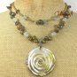 ABALONE ROSE TIGER EYE JADE PEARLS 2ROW NECKLACE