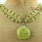 CARVED OLIVE JADE ROSE 2ROW NECKLACE