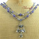 BLUE CRYSTAL JADE QUARTZ PEARLS 2ROW NECKLACE