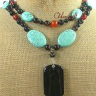 BLACK RED AGATE TURQUOISE 2ROW NECKLACE