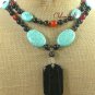BLACK RED AGATE TURQUOISE 2ROW NECKLACE