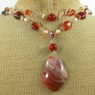 RED AGATE QUARTZ CRYSTAL PEARL 2ROW NECKLACE