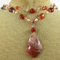 RED AGATE QUARTZ CRYSTAL PEARL 2ROW NECKLACE