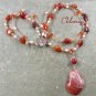RED AGATE QUARTZ CRYSTAL PEARL 2ROW NECKLACE