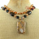 PICTURE JASPER BLACK AGATE PEARLS 2ROW NECKLACE
