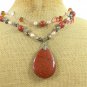 GOLDSTONE & QUARTZ & FW PEARL 2ROW NECKLACE