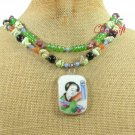 MING DYNASTY POTTERY SHARD TURQUOISE AGATE 2ROW NECKLACE