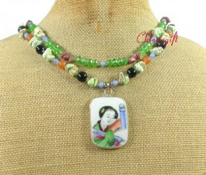 MING DYNASTY POTTERY SHARD TURQUOISE AGATE 2ROW NECKLACE