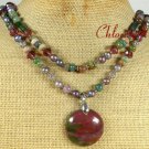 FANCY JASPER CRYSTAL PEARLS 2ROW NECKLACE