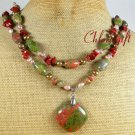 UNAKITE RED JASPER PEARLS 2ROW NECKLACE