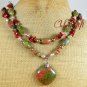 UNAKITE RED JASPER PEARLS 2ROW NECKLACE
