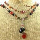 RED JASPER BLACK AGATE CRYSTAL PEARLS 2ROW NECKLACE