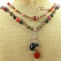 RED JASPER BLACK AGATE CRYSTAL PEARLS 2ROW NECKLACE