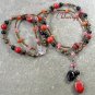 RED JASPER BLACK AGATE CRYSTAL PEARLS 2ROW NECKLACE