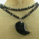 NATURAL BLACK AGATE 2ROW NECKLACE