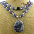 SODALITE & BLACK CRYSTAL & FW PEARL 2ROW NECKLACE