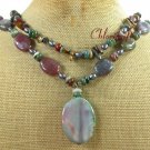 BRAZILIAN AGATE FANCY JASPER TIGER EYE 2ROW NECKLACE