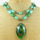 MURANO GLASS TURQUOISE CRYSTAL 2ROW NECKLACE
