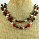 RED BLACK AGATE & FRESH WATER PEARLS 2ROW NECKLACE