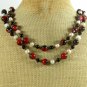 RED BLACK AGATE & FRESH WATER PEARLS 2ROW NECKLACE