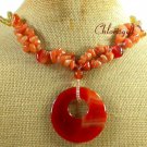 RED AGATE & HONEY JADE & YELLOW CRYSTAL 2ROW NECKLACE