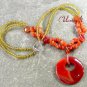 RED AGATE & HONEY JADE & YELLOW CRYSTAL 2ROW NECKLACE