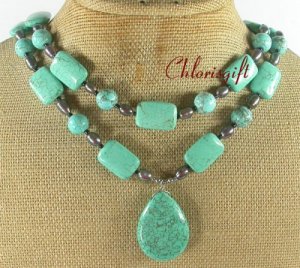 TURQUOISE & FRESH WATER PEARLS 2ROW NECKLACE