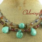TURQUOISE TIGER EYE CRYSTAL PEARLS 2ROW NECKLACE