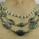 GREEN RUTILATED JASPER JADE QUARTZ PEARL 3ROW NECKLACE