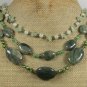 GREEN RUTILATED JASPER JADE QUARTZ PEARL 3ROW NECKLACE