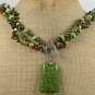 GREEN MOSAIC TURQUOISE TIGER EYE QUARTZ 3ROW NECKLACE