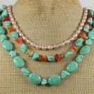 TURQUOISE AGATE FRESH WATER PEARLS 3ROW NECKLACE