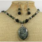 MILITARY JASPER BLACK AGATE NECKLACE/EARRINGS SET
