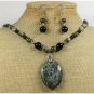 MILITARY JASPER BLACK AGATE NECKLACE/EARRINGS SET