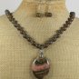 NATURAL RHODONITE BROWN JASPER NECKLACE/EARRINGS SET