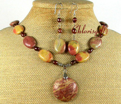 MUGER JASPER & FRESH WATER PEARLS NECKLACE/EARRINGS SET