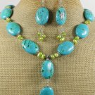 BLUE TURQUOISE & FW OLIVE PEARL NECKLACE/EARRINGS SET