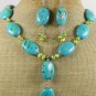 BLUE TURQUOISE & FW OLIVE PEARL NECKLACE/EARRINGS SET