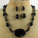 NATURAL BLACK AGATE NECKLACE/EARRINGS SET
