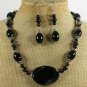 NATURAL BLACK AGATE NECKLACE/EARRINGS SET