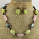 BUTTER JADE ROSE QUARTZ JASPER NECKLACE/EARRINGS SET