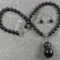 MAHOGANY OBSIDIAN BLACK LABORADIT NECKLACE/EARRINGS SET