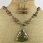 RHYOLITE AUTUMN JASPER UNAKITE NECKLACE/EARRINGS SET