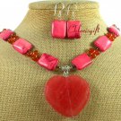 CHERRY QUARTZ CARNELIAN TURQUOISE NECKLACE/EARRINGS SET