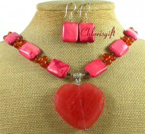 CHERRY QUARTZ CARNELIAN TURQUOISE NECKLACE/EARRINGS SET