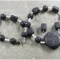 BLACK VOLCANO LAVA & FW PEARL NECKLACE/EARRINGS SET