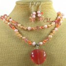 CHERRY QUARTZ PINK CRYSTAL PEARL NECKLACE/EARRINGS SET