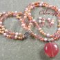 CHERRY QUARTZ PINK CRYSTAL PEARL NECKLACE/EARRINGS SET