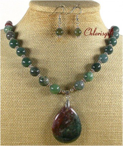 NATURAL FANCY JASPER NECKLACE/EARRINGS SET