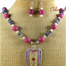 POTTERY SHARD JADE NECKLACE/EARRINGS SET